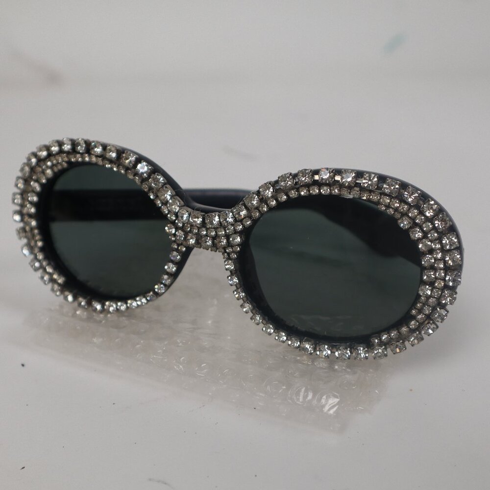 🌺 RARE Vtg Mercura NYC Sunglasses Black w Silver Rhinestones Dior Chanel